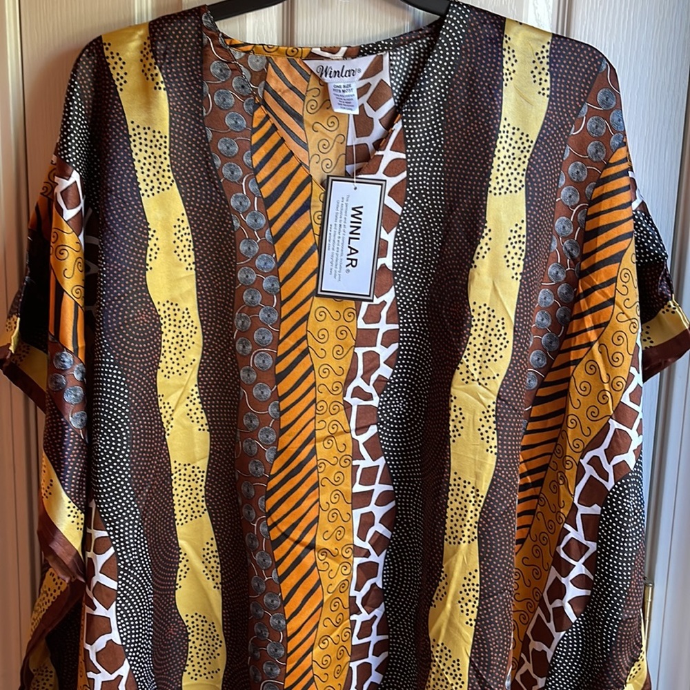 NWT WINLAR SATEEN FEEL VIBRANT DESIGN PRINT FULL LENGTH CAFTAN - Picture 5 of 10